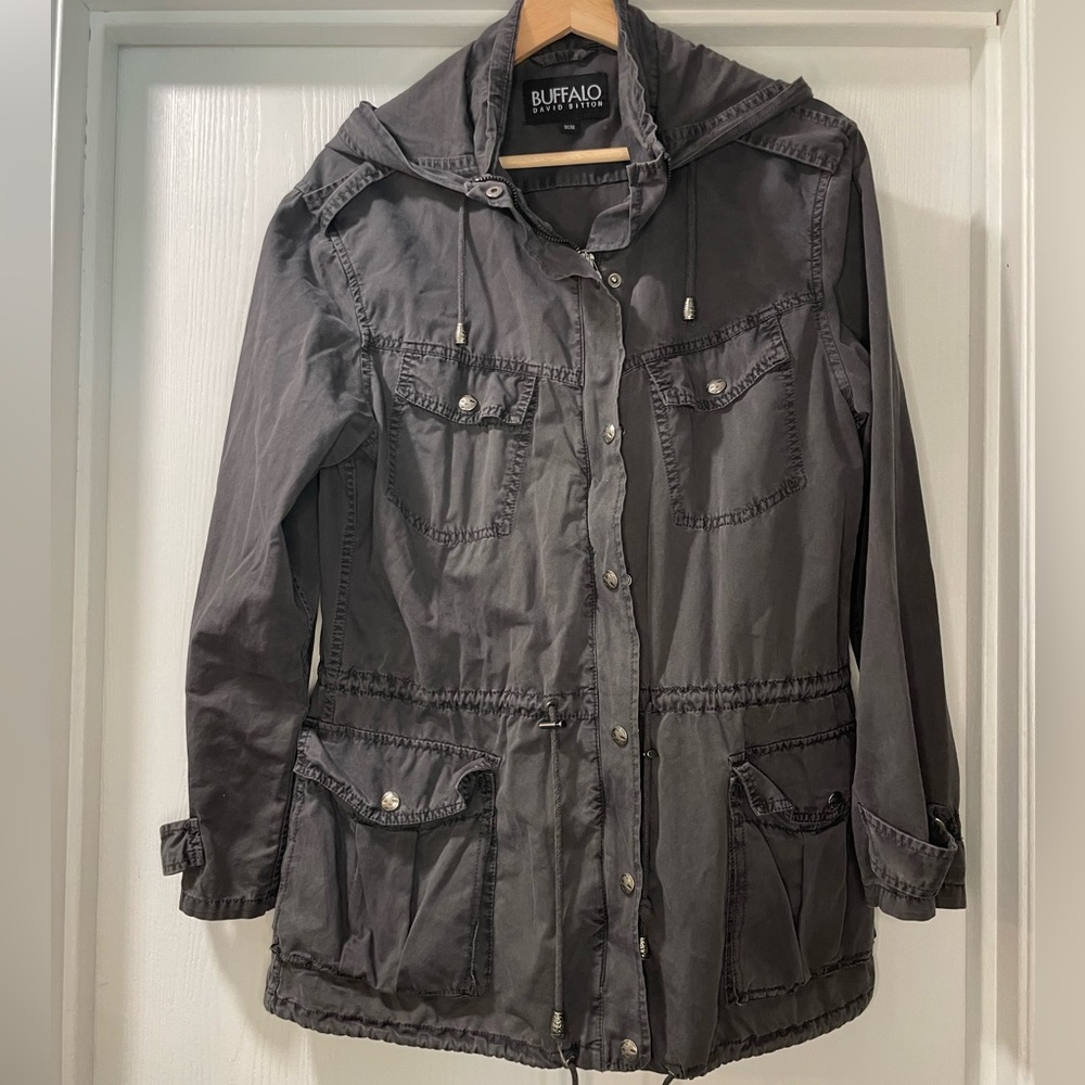 Buffalo David Bitton Dark Grey Utility Jacket with hood. Size M